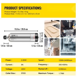 Ilmakylmä karamoottori 2,2 kW ER20 220 V neljällä laakerilla CNC-jyrsintään