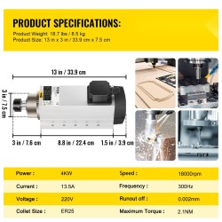 Ilmajäähdytteinen kara 4 kW ER25-istukalla 220 V jyrsintään