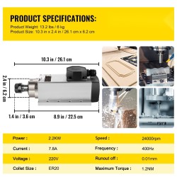 Ilmajäähdytteinen karamoottori 2,2 kW 220 V ER20-istukka 24000 r/min CNC-jyrsintään