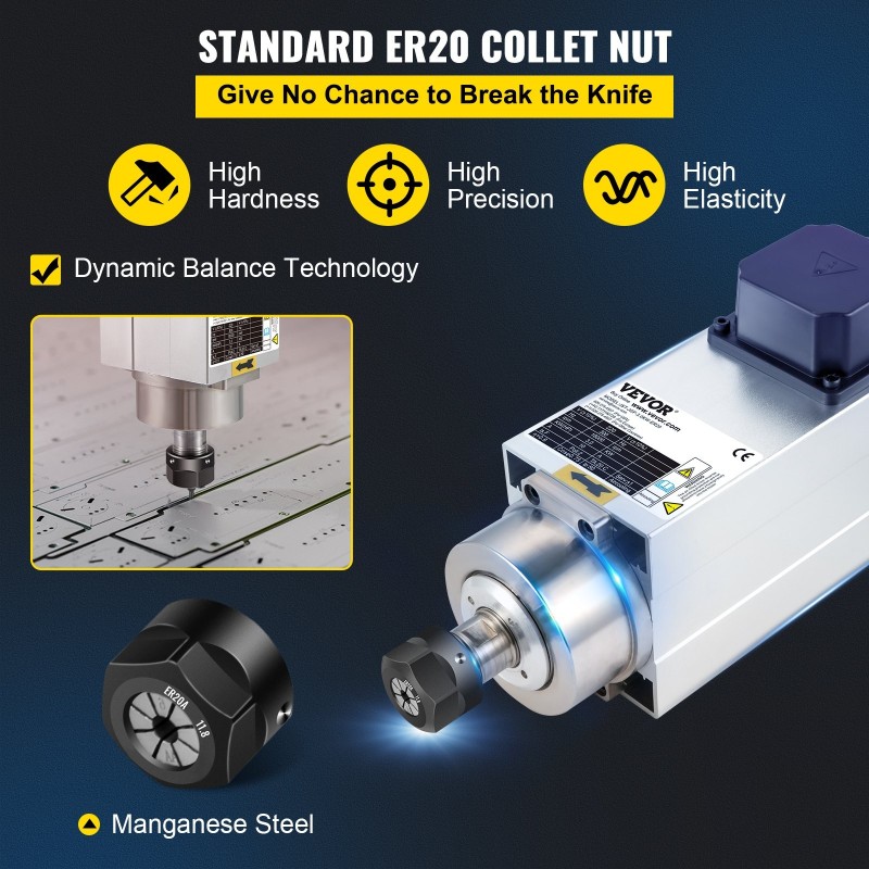 Ilmajäähdytteinen karamoottori 3 kW 220V ER20-istukka nelilaakeroinen alumiinirunko