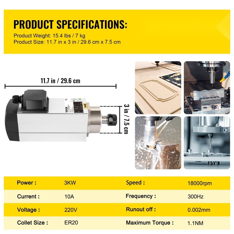 Ilmajäähdytteinen karamoottori 3 kW 220V ER20-istukka nelilaakeroinen alumiinirunko