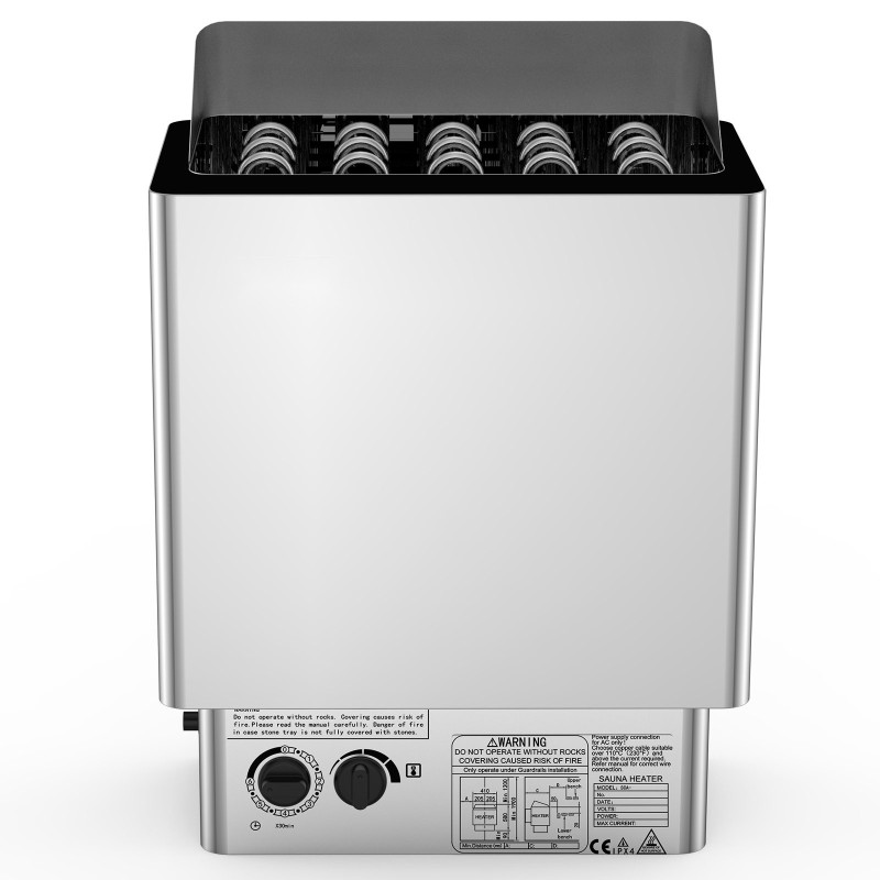 Sähkökiuas 9 kilowattia 380–415 volttia seinäasennettava ruostumaton teräs kuiva- ja märkäsaunaan