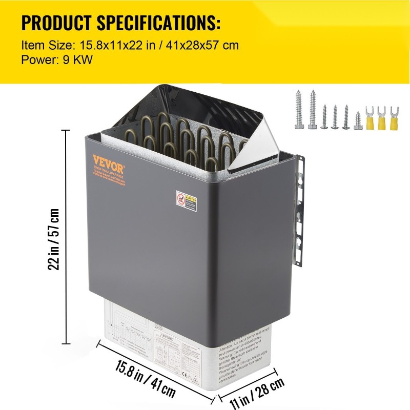 Seinäasenteinen sähköinen kuivasaunankiukas 9 kW 9–13 m³ ulkoisella ohjaimella 430 ruostumatonta terästä