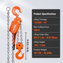 Manuaalinen vipuketjunostin 6t G80-galvanoitu hiiliteräs 6,1m 360° kääntyvä koukku Weston-kaksiratasjarru