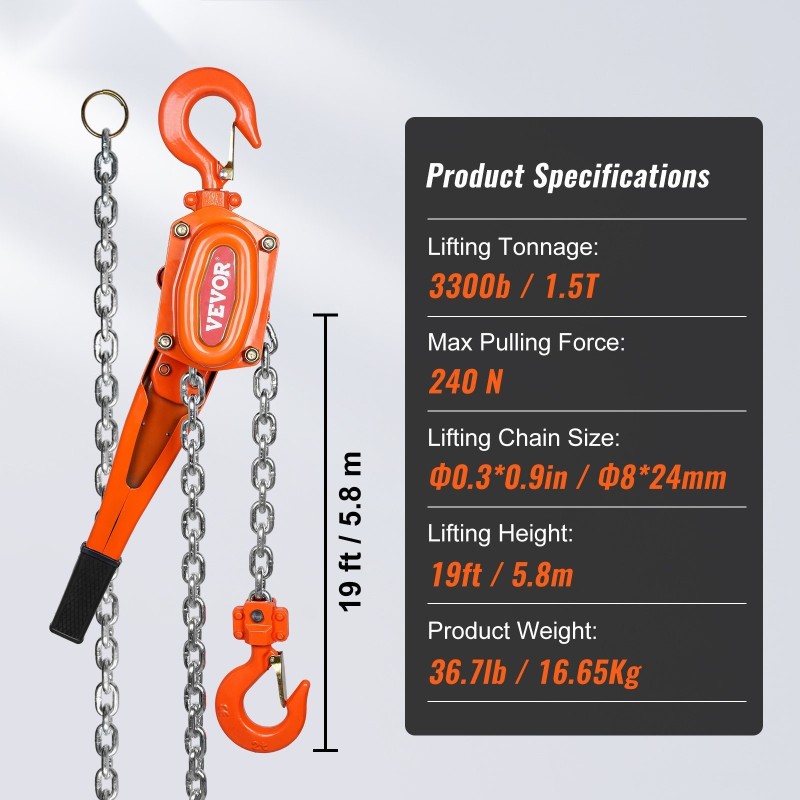 Käsikäyttöinen viputaljallinen ketjunostin 1,5 tonnia 6,1 metriä galvanoitu hiiliteräsketju seosteräsrunko