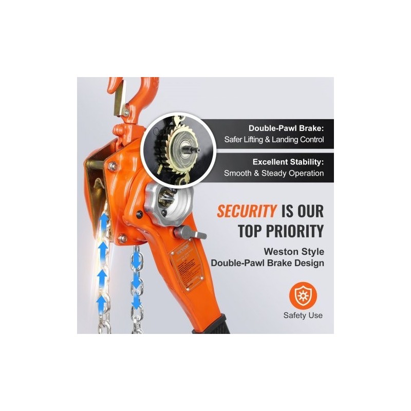 Vipuketjutalja 748 kg G80-luokan galvanoitu hiiliteräsketju 3,1 m Weston-kaksoiskynsijarru 360 asteen koukku