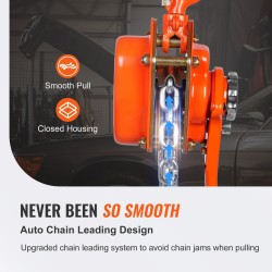 Käsikäyttöinen ketjunostin 3 t seosteräsrunko galvanoitu hiiliteräsketju 3,1 m 360 asteen koukku