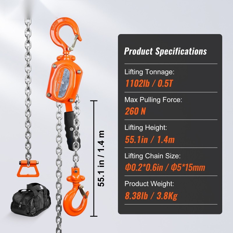 Vipukäyttöinen ketjunostin G80 sinkitty ketju 499,5 kg 1,5 m 360 asteen koukku