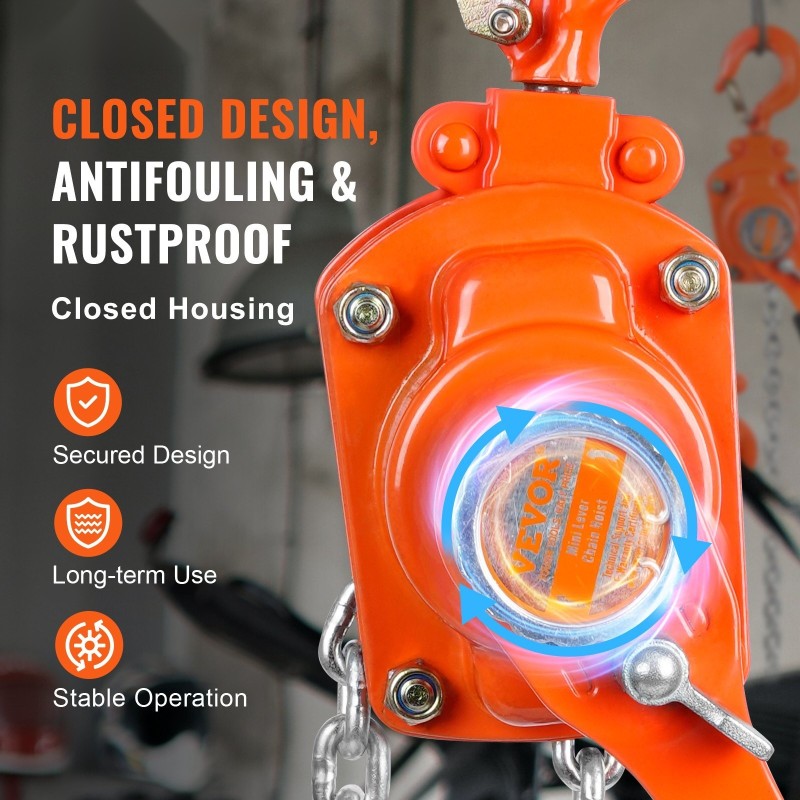 Manuaalinen viputalja 250 kg G80-sinkitty ketju seosteräsrunko Weston-jarru 360° koukku