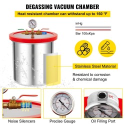 Tyhjiökammio ja tyhjiöpumppu 18,9 L ruostumatonta terästä 5 CFM 1/3 hv