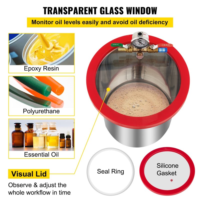 Tyhjiökammio ja tyhjiöpumppu 18,9 L ruostumatonta terästä 5 CFM 1/3 hv