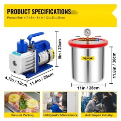 Tyhjiökammio ja tyhjiöpumppu 18,9 L ruostumatonta terästä 5 CFM 1/3 hv