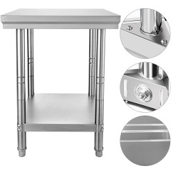 Ruostumaton teräksinen valmistelupöytä 60x76x80 cm NSF-sertifioitu korkeussäädettävä alahylly säädettävät jalat 700 paunaa