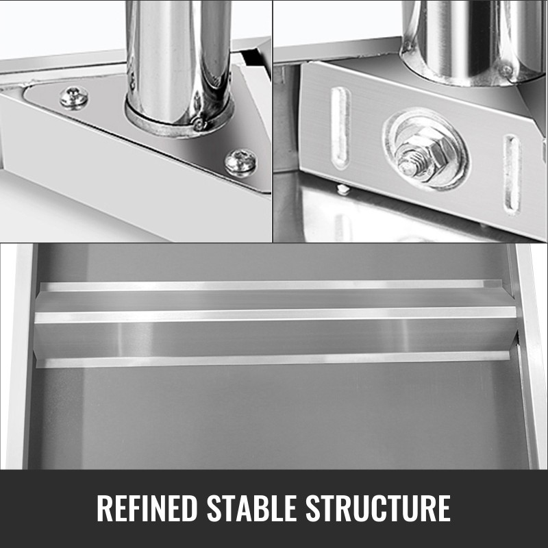 Ruostumaton teräs työpöytä 307x612x862 mm säädettävällä hyllyllä 4 pyörää joista 2 jarrullista