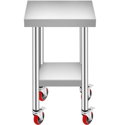 Työpöytä ruostumattomasta teräksestä 762 x 450 x 860 mm pyörillä säädettävällä alahyllyllä