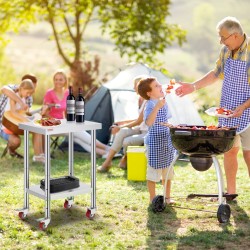 Ruostumaton teräs työpöytä 610x450x860 mm 3 korkeustasoa pyörillä