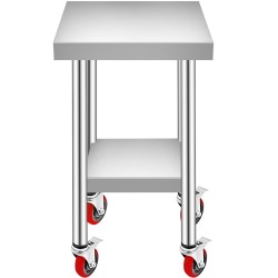 Ruostumaton terästyöpöytä kompakti koko pyörillä ja säädettävällä alahyllyllä