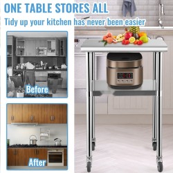 Ruostumaton teräs työtaso 61x61x91 cm 272 kg kantavuus säädettävä alataso pyörillä