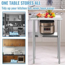 Valmistelupöytä 201-ruostumattomasta teräksestä 61 x 46 x 91 cm säädettävällä alahyllyllä