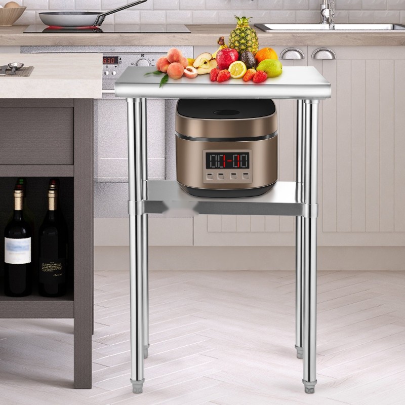 Valmistelupöytä 201-ruostumattomasta teräksestä 61 x 46 x 91 cm säädettävällä alahyllyllä