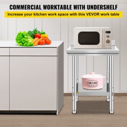 Työpöytä ruostumatonta terästä 600x600x880 mm alahyllyllä säädettävät jalat NSF-sertifioitu