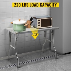 Ruostumaton teräs taittuva työtaso 122 × 61 cm säädettävillä jaloilla