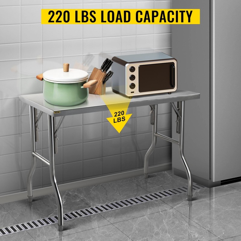 Ruostumaton teräs taittuva työtaso 122 × 61 cm säädettävillä jaloilla