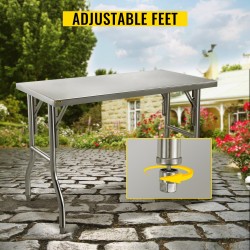 Ruostumaton teräs taittuva työtaso 122 × 61 cm säädettävillä jaloilla