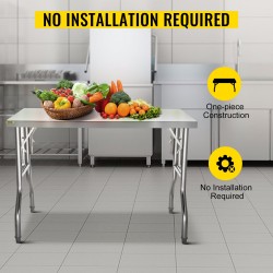 Ruostumaton teräs taittuva työtaso 122 × 61 cm säädettävillä jaloilla