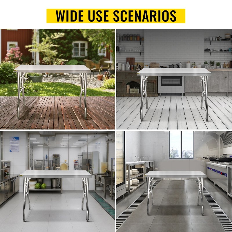 Ruostumaton teräs taittuva työtaso 122 × 61 cm säädettävillä jaloilla