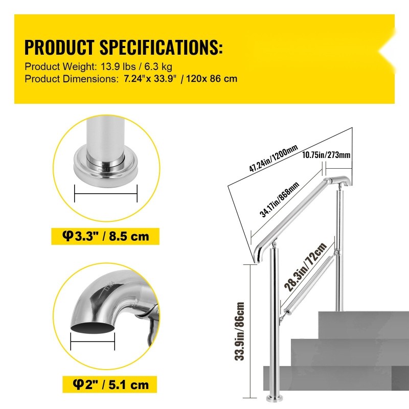 Porraskaide ruostumatonta terästä kaksi–kolmelle portaalle säädettävä kulma kantavuus kaksisataa kilogrammaa