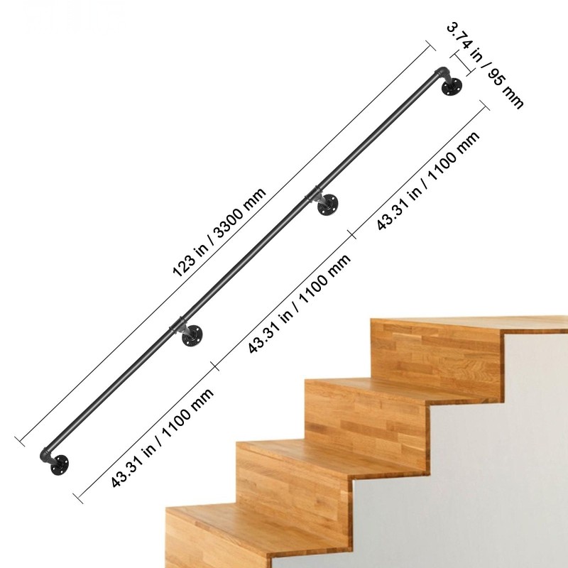 Porraskaide hiiliteräs 3,3 m musta mattapinta 200 kg kantavuus seinäkiinnikkeillä