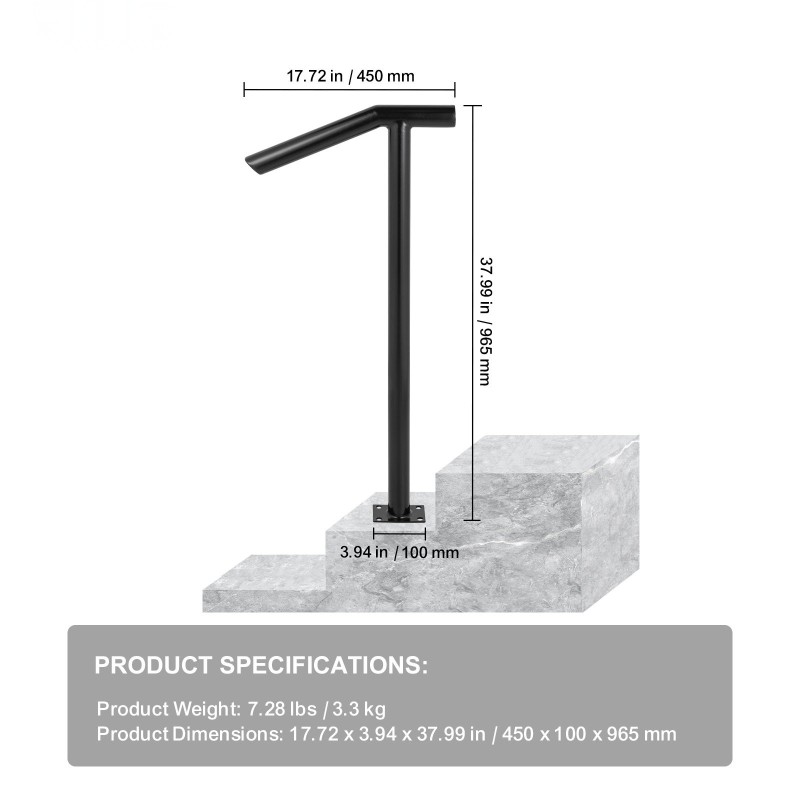 Askelkaide rautainen yksipylväinen 1–2 portaalle ulkokäyttöön leveys 45 cm korkeus 96 cm