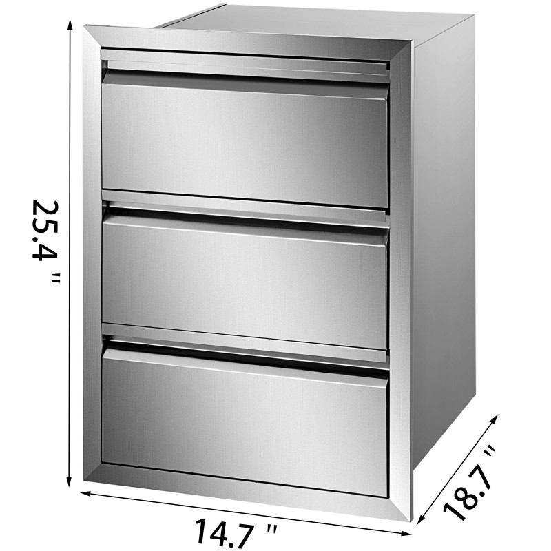 3-tasoinen ulkokeittiön laatikkomoduuli 201-ruostumatonta terästä koko 377×646×480 mm