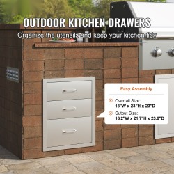 Ulkokeittiön ruostumaton teräs 3-tasoinen laatikosto 458x521x588 mm