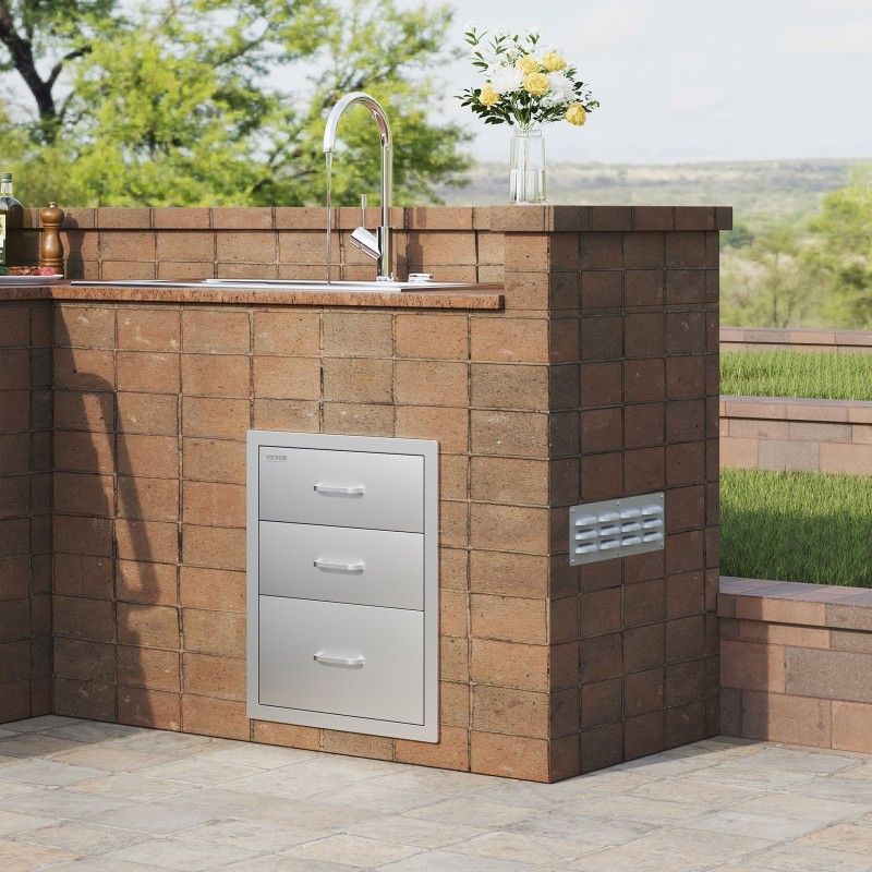 Ulkokeittiön ruostumaton teräs 3-tasoinen laatikosto 458x521x588 mm