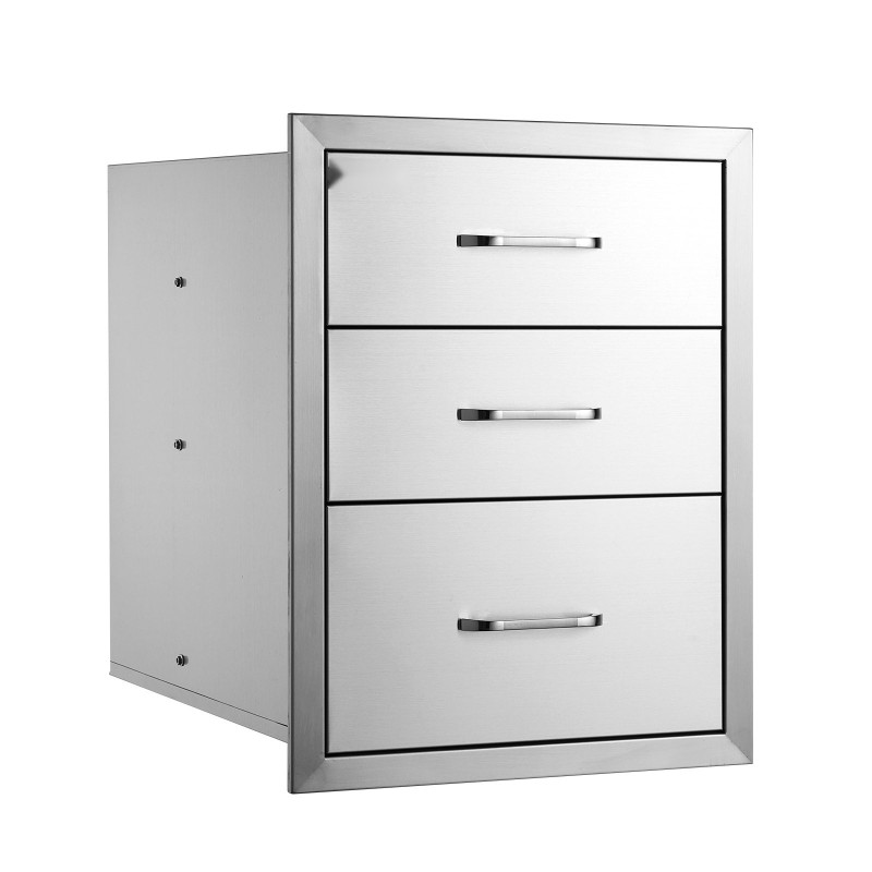 Ulkokeittiön ruostumaton teräs 3-tasoinen laatikosto 458x521x588 mm