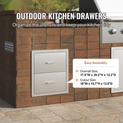 Ulkokeittiön kaksitasoinen upotettava laatikosto ruostumattomasta teräksestä 451 x 514 x 310 mm