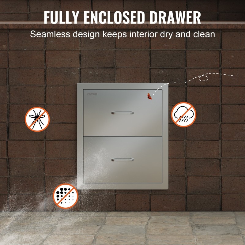 Ulkokeittiön kaksitasoinen upotettava laatikosto ruostumattomasta teräksestä 451 x 514 x 310 mm