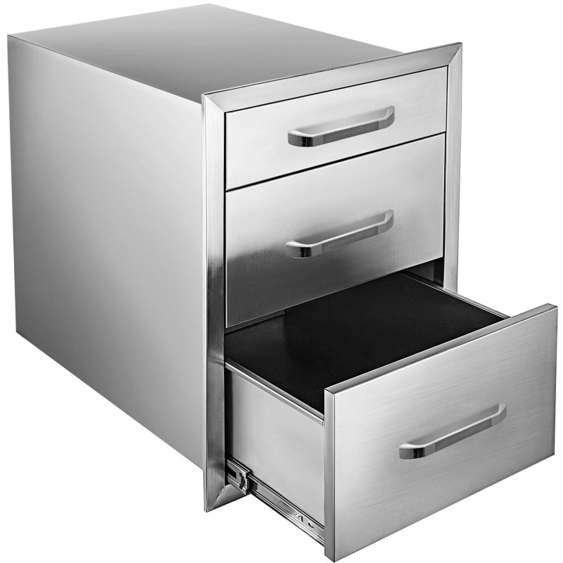 Laatikosto ruostumattomasta teräksestä 3 tasoa ulkokeittiöön 356x516x588 mm