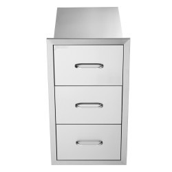 Laatikosto ruostumattomasta teräksestä kolmikerroksinen ulkokeittiöön liukukiskoilla täysin koteloitu