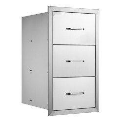 Laatikosto ruostumattomasta teräksestä kolmikerroksinen ulkokeittiöön liukukiskoilla täysin koteloitu