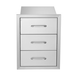 Ulkokeittiön vetolaatikkomoduuli ruostumaton teräs 3 laatikkoa upotettava 400x450x450 mm