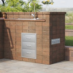 Ulkokeittiön vetolaatikkomoduuli ruostumaton teräs 3 laatikkoa upotettava 400x450x450 mm