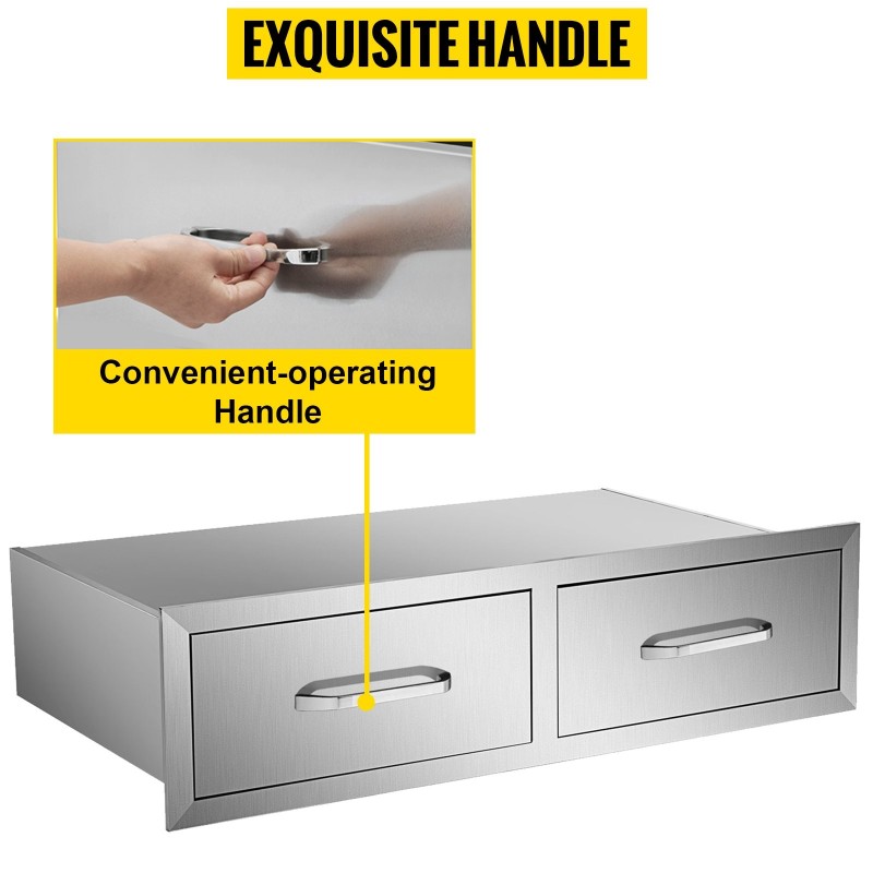 Ulkokeittiön ruostumaton teräslaatikosto 75x25x50 cm kaksiosainen ilmanvaihtopaneelilla