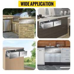 Ulkokeittiön ruostumaton teräslaatikosto 75x25x50 cm kaksiosainen ilmanvaihtopaneelilla