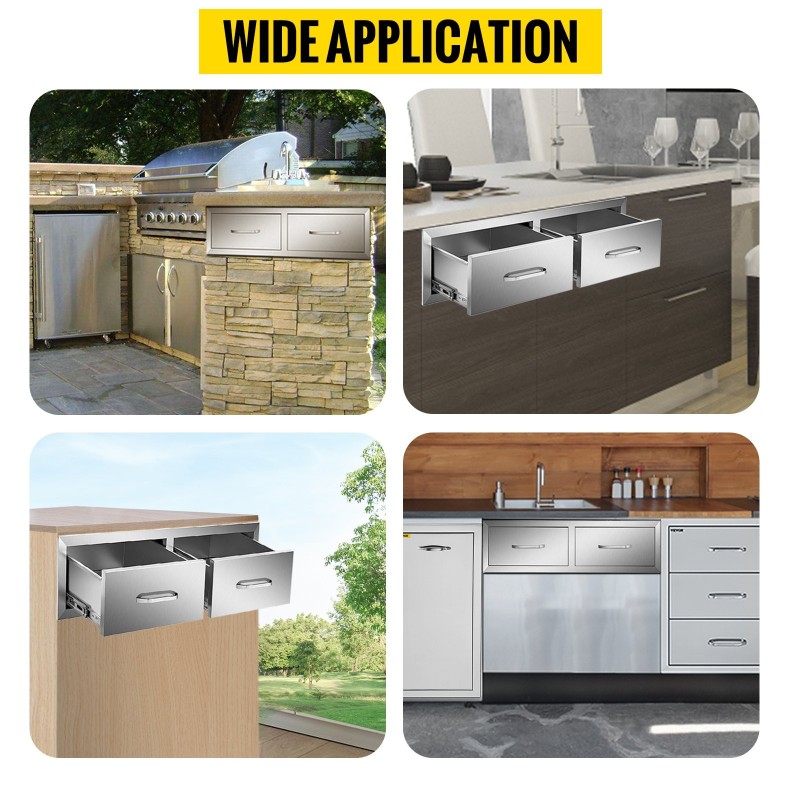 Ulkokeittiön ruostumaton teräslaatikosto 75x25x50 cm kaksiosainen ilmanvaihtopaneelilla