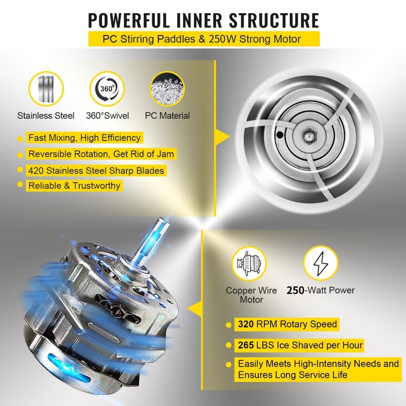 Jäähilekone 120 kg tunnissa 250 W ABS-muovi ruostumaton teräs ammattilaiskäyttöön