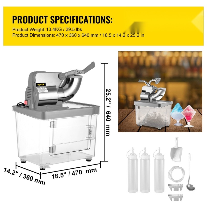 Jäämurskain ruostumattomasta teräksestä valmistettu ammattikäyttöön 300 watin 34 litran jäälokerolla kaksoisterillä