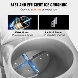 Jäämurskain ruostumattomasta teräksestä 350 watin 300 kilogrammaa tunnissa ammattikäyttöön ja kotiin